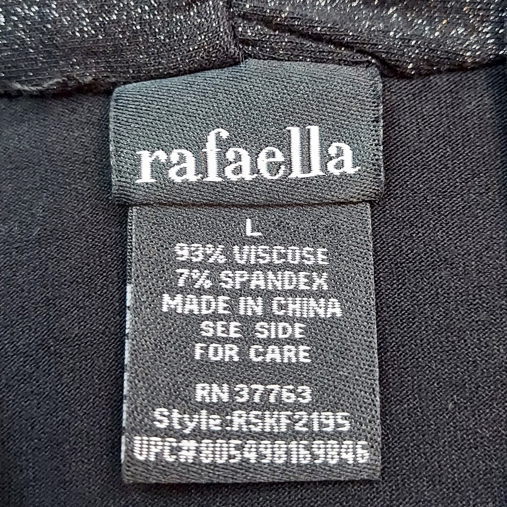 Rafaella Black Silver Sparkle Ruched 3/4 Sleeve Stretch Blouse Size L - Picture 5 of 9